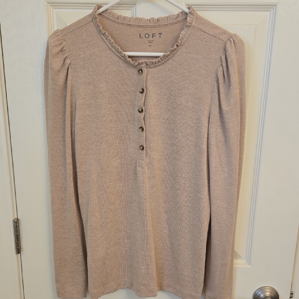 LOFT Women's Beige Button Down Blouse